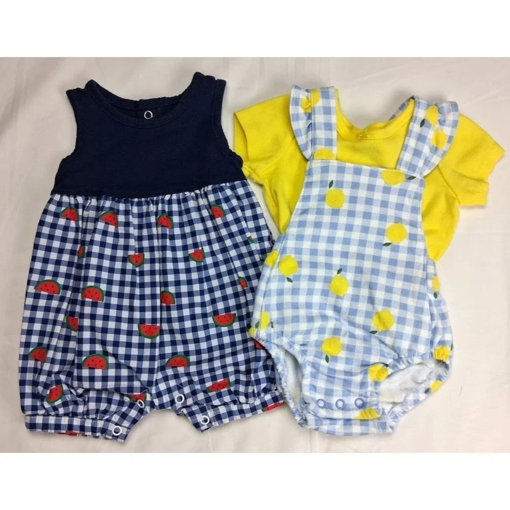 Carter's 3mos Baby Girl Outfit Lot Watermelon‎ 2pc Lemon Romper Sets 6pc Summer